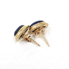 Lapis Lazuli Earrings - Retro 14k Yellow Gold Oval Cabochon Cut Blue Gemstones Pierced Post Studs - Vintage 1960s Era Push Back Fine Jewelry