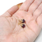 Star Ruby Earrings - Modern 14k Yellow Gold Cabochon Cut Red Purple Natural Gem Pierce Studs - Estate Circa 2000s Era Push Back Fine Jewelry