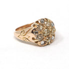 HOLDntique Cluster Ring - Victorian Era 14k Rose Gold Natural Rose Old Mine Cut Diamond 1.65 CTW Halo - 19th Century Size 7 1/2 Fine Jewelry