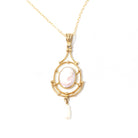 Antique Cameo Lavalier - Edwardian 10k Yellow Gold Carved Pink Shell Baroque Pearls Charm Pendant - Circa 1910s Era Necklace Fine Jewelry