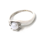 Created Star Sapphire Ring - Vintage 14k White Gold White Cabochon Gem - Retro Circa 1970s Era Size 3 3/4 Bypass Fine Statement 70s Jewelry