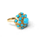 Turquoise Thai Princess Ring - Vintage 18k Yellow Gold Natural Blue Gemstone Flower Halo Size 7 - Retro 1960s 1970s Cluster Fine Jewelry