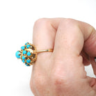 Turquoise Thai Princess Ring - Vintage 18k Yellow Gold Natural Blue Gemstone Flower Halo Size 7 - Retro 1960s 1970s Cluster Fine Jewelry