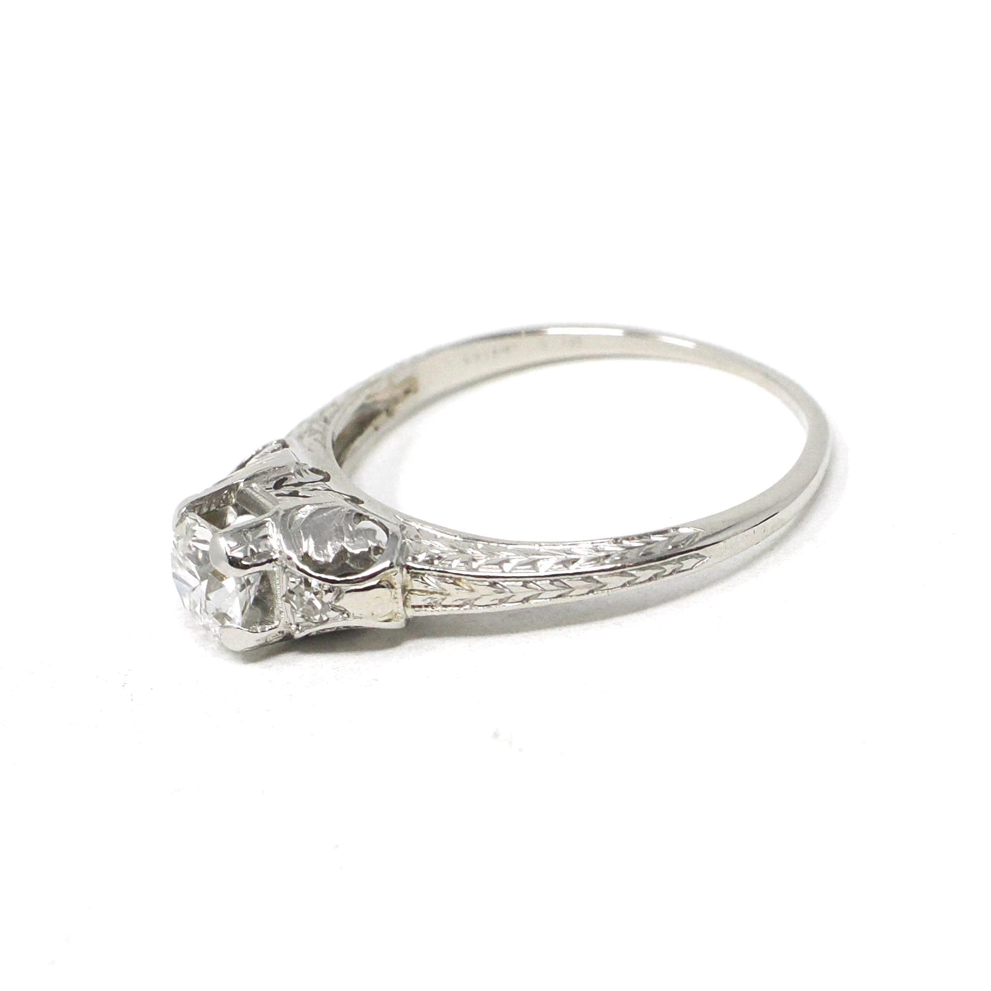 Vintage Engagement Ring - Art Deco Platinum Natural Diamond Wedding - Circa 1930s Era Size 6 1/2 Bridal Wheat Design Fine Statement Jewelry