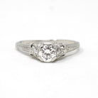 Vintage Engagement Ring - Art Deco Platinum Natural Diamond Wedding - Circa 1930s Era Size 6 1/2 Bridal Wheat Design Fine Statement Jewelry