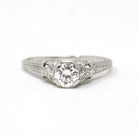 Vintage Engagement Ring - Art Deco Platinum Natural Diamond Wedding - Circa 1930s Era Size 6 1/2 Bridal Wheat Design Fine Statement Jewelry