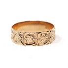 Antique Cigar Band - Edwardian 10k Rose Gold Nature Inspired Scroll Floral Design Ring - Circa 1890s Era Size 8 1/4 Statement Fine Jewelry