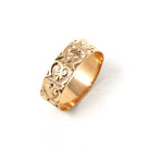 Antique Cigar Band - Edwardian 10k Rose Gold Nature Inspired Scroll Floral Design Ring - Circa 1890s Era Size 8 1/4 Statement Fine Jewelry