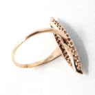Antique Navette Ring - Victorian 10k Gold Natural Rose Cut Diamonds & Simulated Turquoise Statement - Vintage Circa 1900 Size 7 Fine Jewelry