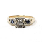 Mid Century Diamond Ring - Vintage 14k Yellow & White Gold Natural Sapphires Engagement - Circa 1940s Size 3 Two Tone Illusion Fine Jewelry