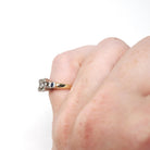 Mid Century Diamond Ring - Vintage 14k Yellow & White Gold Natural Sapphires Engagement - Circa 1940s Size 3 Two Tone Illusion Fine Jewelry