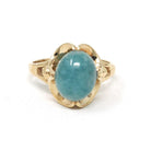 Vintage Jadeite Ring - Retro 10k Yellow Gold Green Blue Oval Cabochon Jade Gemstone - Retro Circa 1960s Era Size 5.25 Fine Solitaire Jewelry