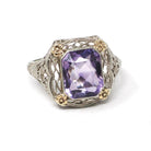 Vintage Amethyst Ring - Art Deco 14k White Gold Filigree French Cut Purple Gem - Circa 1930s Era Size 6 1/4 Floral Two Tone Fine Jewelry