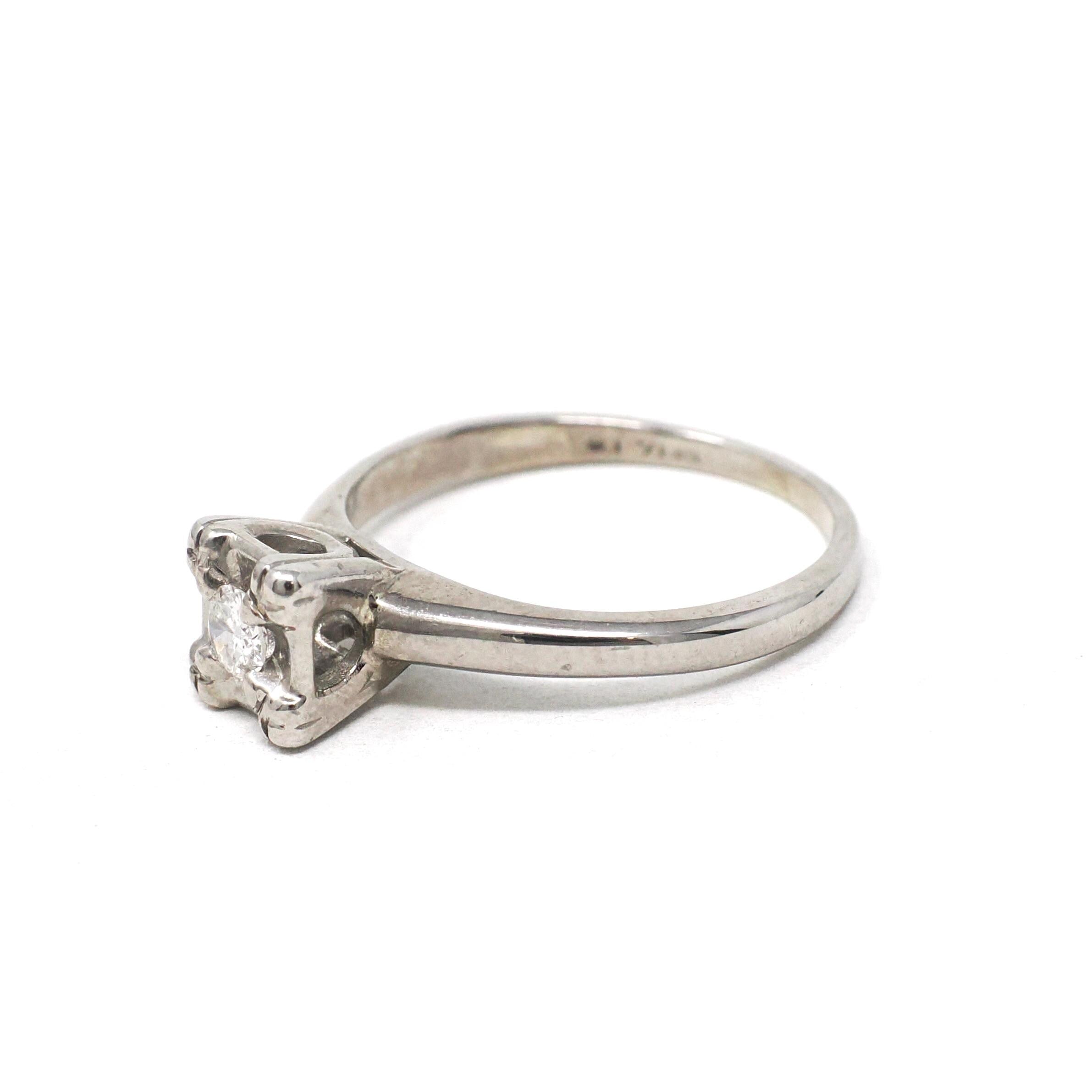 Mid Century Diamond Ring - Vintage 14k White Gold Natural Gemstone Engagement - Circa 1950s Era Size 5 Illusion Solitaire Fine 50s Jewelry