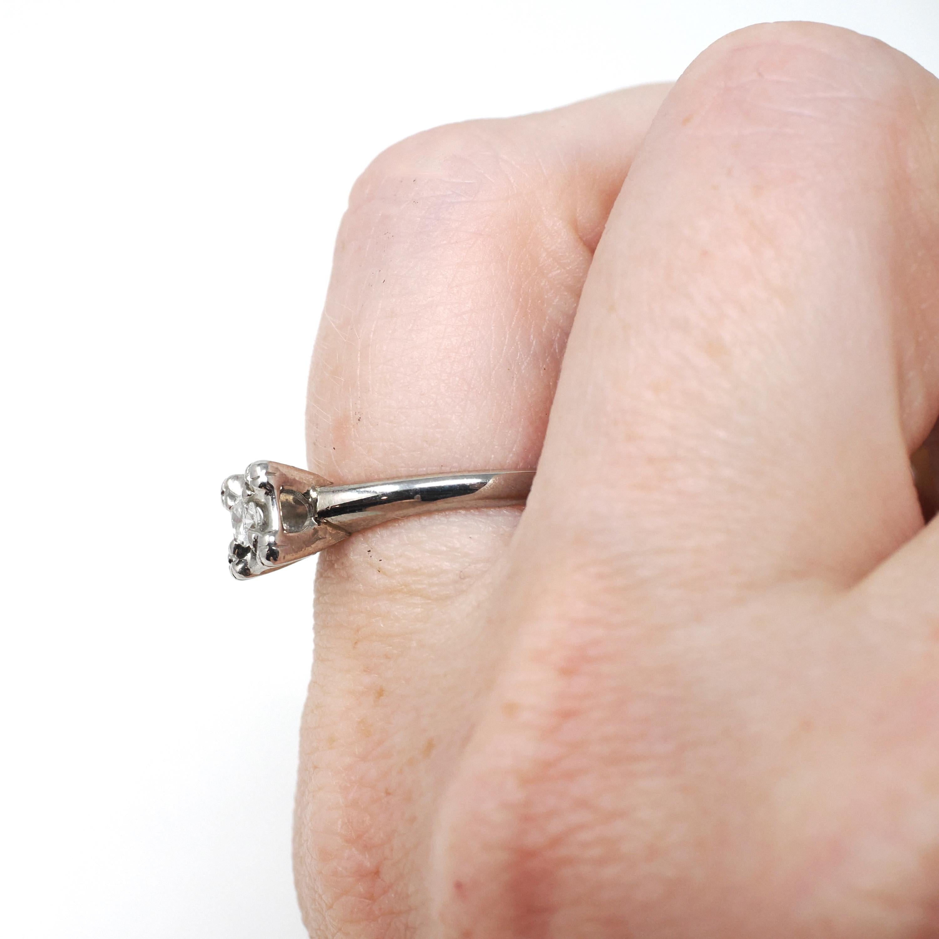 Mid Century Diamond Ring - Vintage 14k White Gold Natural Gemstone Engagement - Circa 1950s Era Size 5 Illusion Solitaire Fine 50s Jewelry