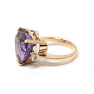 Amethyst Heart Ring - Estate 14k Yellow Gold Purple Gem & .16 CTW Diamonds - Modern Circa 2000s Era Size 5 February Birthstone Fine Jewelry