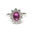 Pink Sapphire Halo Ring - Estate 14k White Gold Diamond Cluster Engagement - Circa 1990s Era Size 7 July Birthstone Anniversary Fine Jewelry