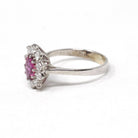 Pink Sapphire Halo Ring - Estate 14k White Gold Diamond Cluster Engagement - Circa 1990s Era Size 7 July Birthstone Anniversary Fine Jewelry