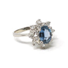 Sapphire & Diamond Ring - Estate 14k White Gold Oval Blue Corundum Gem .45 CTW Ballerina Halo - Modern Era Size 5.5 Engagement Fine Jewelry
