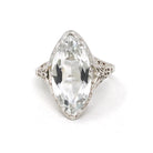 Vintage Aquamarine Ring - Art Deco 14k White Gold Blue Marquise Gemstone - Circa 1930s Era Size 4 Filigree March Birthstone Fine Jewelry