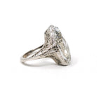 Vintage Aquamarine Ring - Art Deco 14k White Gold Blue Marquise Gemstone - Circa 1930s Era Size 4 Filigree March Birthstone Fine Jewelry