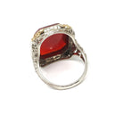 Art Deco Ring - Vintage 14k White Gold Natural Red Carnelian & Seed Pearl Halo - Circa 1930s Size 5 Two Tone Floral Filigree Fine Jewelry