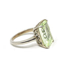 Created Spinel Ring - Retro 10k White Gold Emerald Cut Green Stone - Vintage Circa 1960s Era Size 3 Statement Fine August Birthstone Jewelry