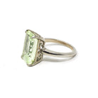 Created Spinel Ring - Retro 10k White Gold Emerald Cut Green Stone - Vintage Circa 1960s Era Size 3 Statement Fine August Birthstone Jewelry