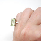 Created Spinel Ring - Retro 10k White Gold Emerald Cut Green Stone - Vintage Circa 1960s Era Size 3 Statement Fine August Birthstone Jewelry