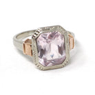 Created Spinel Ring - Vintage 10k White & Rose Gold Pink Faceted Gemstone - Art Deco Circa 1930s Size 5 1/4 Two Tone Fine Statement Jewelry