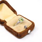 Vintage Peridot Ring - Mid Century 14k White Gold Natural Green Gemstone - Circa 1950s Era Size 8 Illusion Solitaire Engagement Fine Jewelry