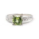 Vintage Peridot Ring - Mid Century 14k White Gold Natural Green Gemstone - Circa 1950s Era Size 8 Illusion Solitaire Engagement Fine Jewelry