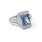 Art Deco Filigree Ring - Vintage 14k White Gold French Cut Created Blue Spinel Solitaire - Circa 1930s Size 6 Fine August Birthstone Jewelry