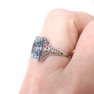 Art Deco Filigree Ring - Vintage 14k White Gold French Cut Created Blue Spinel Solitaire - Circa 1930s Size 6 Fine August Birthstone Jewelry