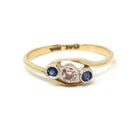 Antique Bypass Ring - Edwardian 18k Yellow Gold Platinum Sapphire & .10 CTW Diamond Band - Circa 1910s Era Size 6.5 Fine Engagement Jewelry