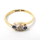 Antique Bypass Ring - Edwardian 18k Yellow Gold Platinum Sapphire & .10 CTW Diamond Band - Circa 1910s Era Size 6.5 Fine Engagement Jewelry