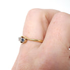 Antique Bypass Ring - Edwardian 18k Yellow Gold Platinum Sapphire & .10 CTW Diamond Band - Circa 1910s Era Size 6.5 Fine Engagement Jewelry