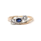 Edwardian Engagement Ring - Antique 14k Rosy Yellow Gold & Platinum Sapphire Diamond Bypass - Circa 1910s Era Size 7 Fine Statement Jewelry