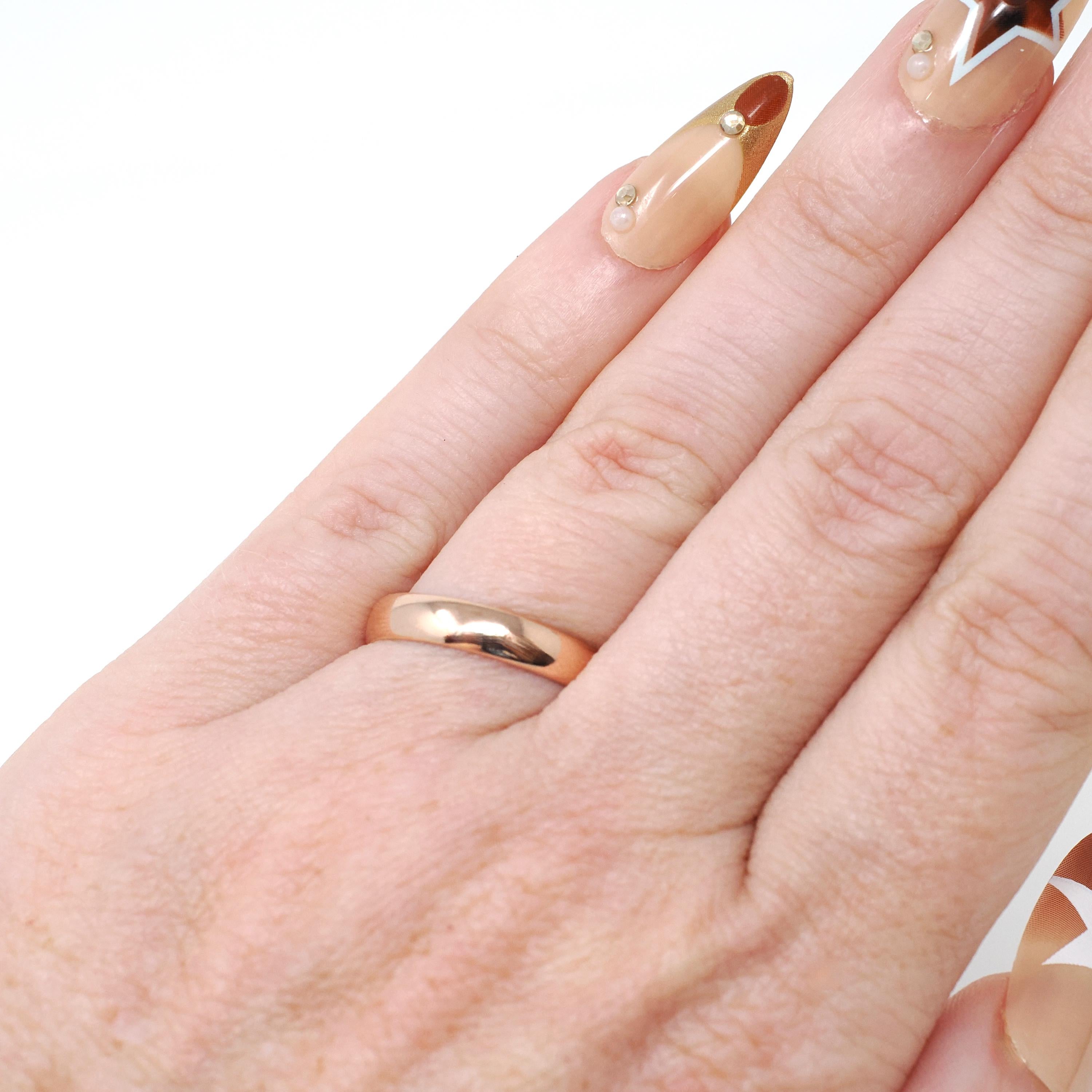 Vintage Wedding Band - Art Deco Era 9k Rose Gold 3.55mm Unadorned Ring - Hallmarked 1932 Birmingham Size 6 Bridal Fine Stacking Jewelry