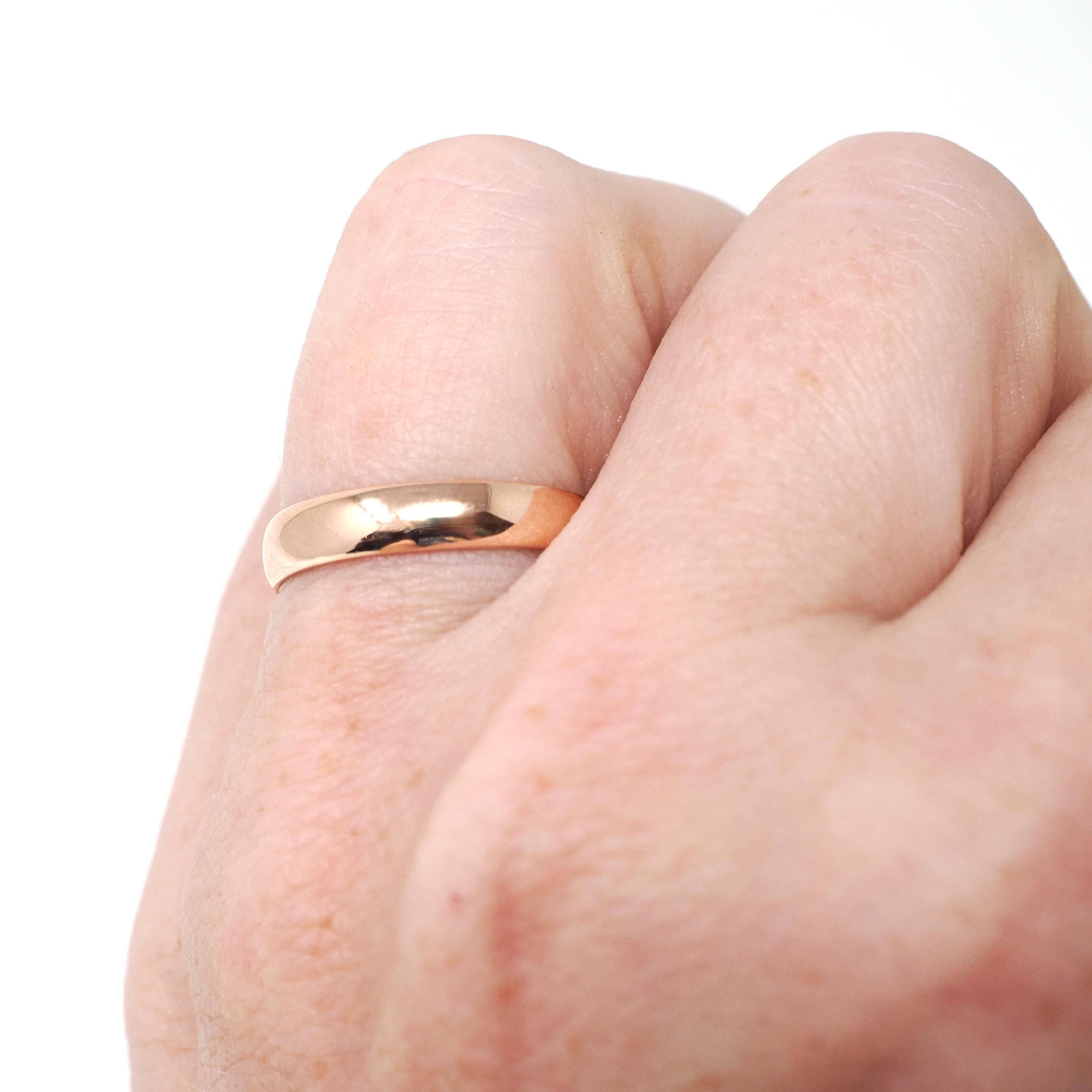 Vintage Wedding Band - Art Deco Era 9k Rose Gold 3.55mm Unadorned Ring - Hallmarked 1932 Birmingham Size 6 Bridal Fine Stacking Jewelry
