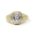Vintage Diamond Ring - Art Deco 14k Yellow & White Gold Hexagonal .12 CT Solitaire - Circa 1930s Era Size 7 3/4 Two Tone Wheat Fine Jewelry
