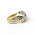 Vintage Diamond Ring - Art Deco 14k Yellow & White Gold Hexagonal .12 CT Solitaire - Circa 1930s Era Size 7 3/4 Two Tone Wheat Fine Jewelry