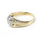 Vintage Diamond Ring - Art Deco 14k Yellow & White Gold Hexagonal .12 CT Solitaire - Circa 1930s Era Size 7 3/4 Two Tone Wheat Fine Jewelry