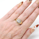 Vintage Diamond Ring - Art Deco 14k Yellow & White Gold Hexagonal .12 CT Solitaire - Circa 1930s Era Size 7 3/4 Two Tone Wheat Fine Jewelry