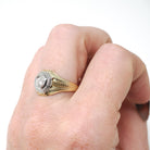 Vintage Diamond Ring - Art Deco 14k Yellow & White Gold Hexagonal .12 CT Solitaire - Circa 1930s Era Size 7 3/4 Two Tone Wheat Fine Jewelry