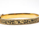 Antique Enamel Bracelet - Victorian 10k Yellow Gold Black Taille D'epargnē Hinged Bangle - Vintage Circa 1880s Hinged Statement Fine Jewelry