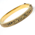 Antique Enamel Bracelet - Victorian 10k Yellow Gold Black Taille D'epargnē Hinged Bangle - Vintage Circa 1880s Hinged Statement Fine Jewelry