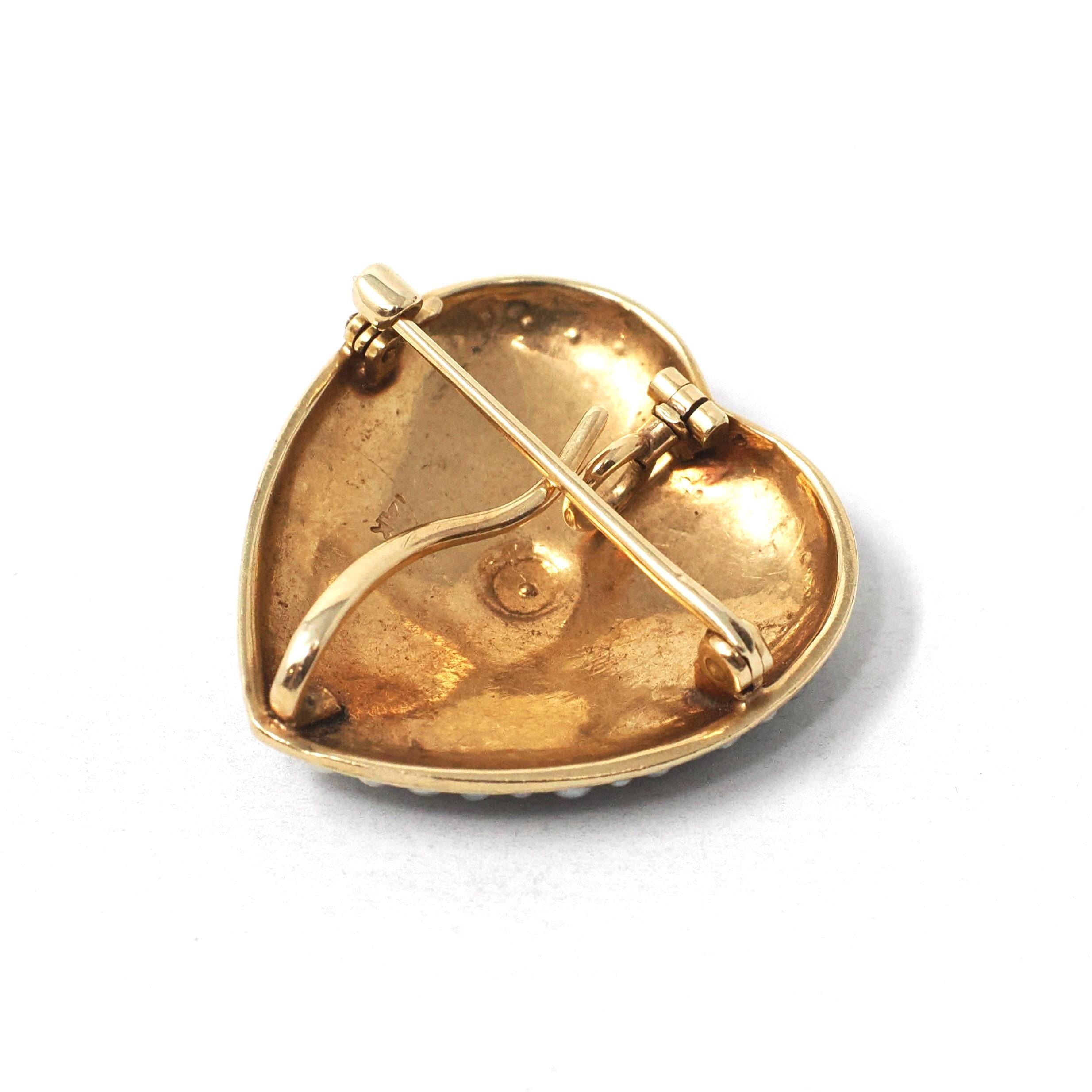 Edwardian Heart Brooch - Antique 14k Rosy Yellow Gold Seed Pearl Pin & Pendant - Circa 1900s Era Sentimental Love Statement Fine Jewelry
