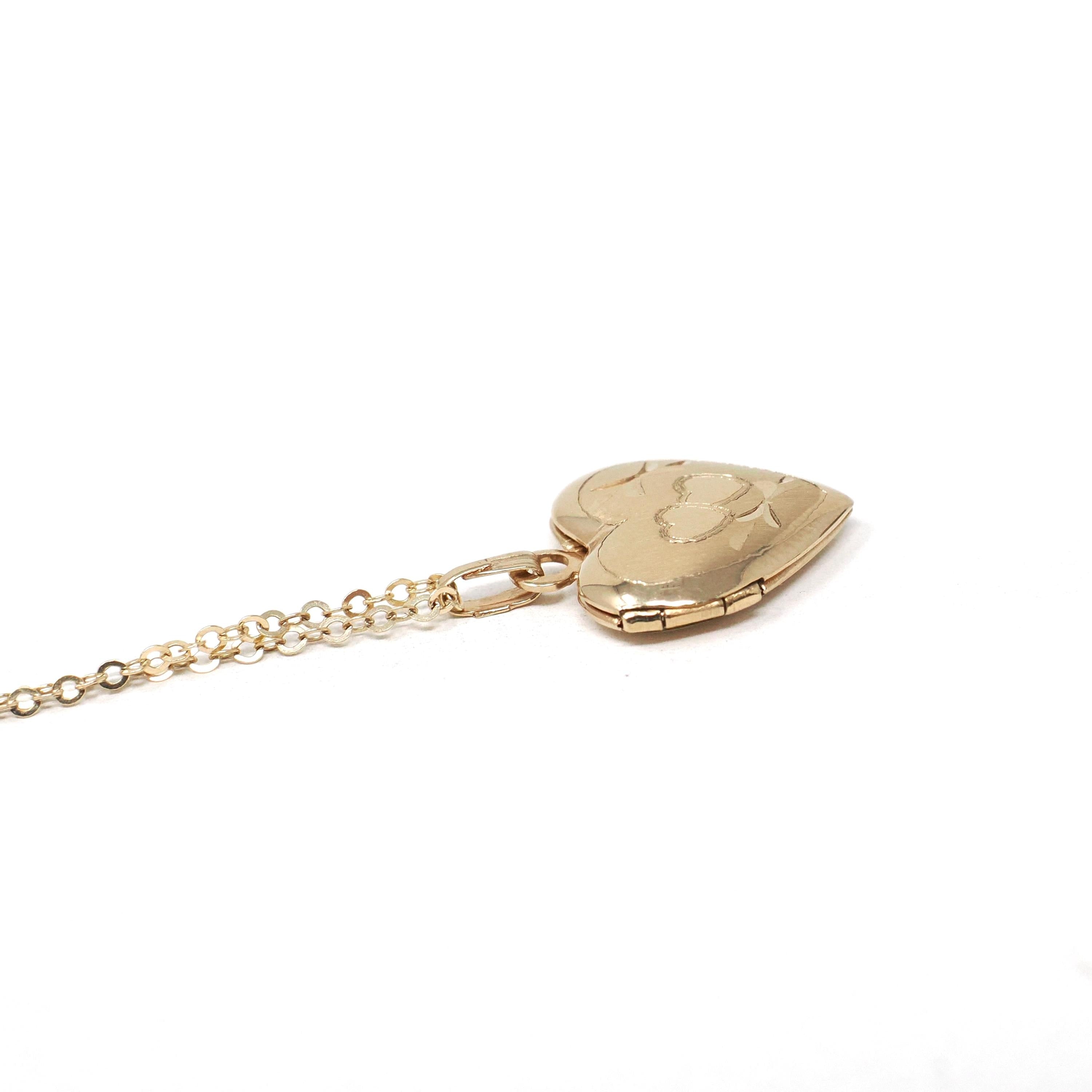 Vintage Heart Locket - Modern 14k Yellow Gold Dainty Petite Pendant Necklace Charm - Estate 1990s Era Love Photograph Keepsake Fine Jewelry