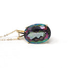 Mystic Topaz Pendant - Estate 14k Yellow Gold Oval Faceted 22.72 CT Rainbow Gem - Modern Circa 2000's Era Statement Necklace Fine Jewelry